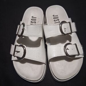 Justice White Sandals with Contoured Footbed